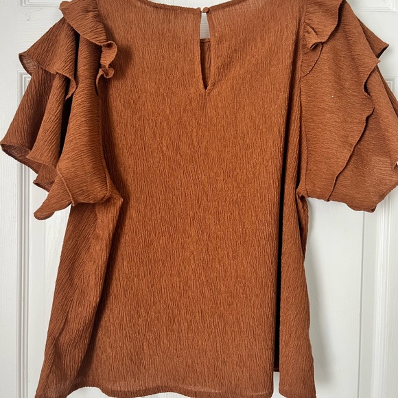 Express Brown Relaxed Ruffled Blouse - Picture 3 of 3